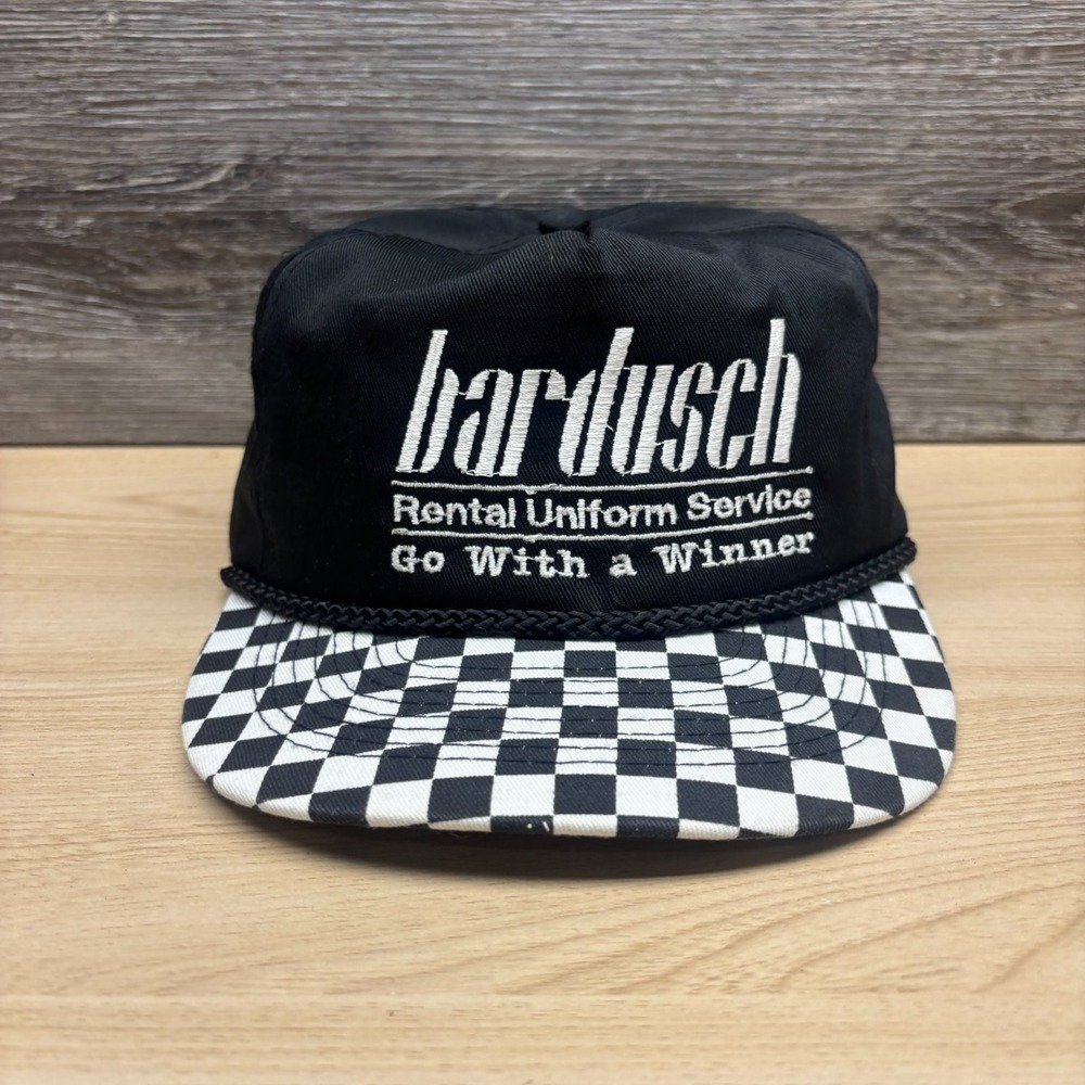 Vintage Bardusch Hat Cap Snap Back Black White Checkered Rope Uniform Promo Otto